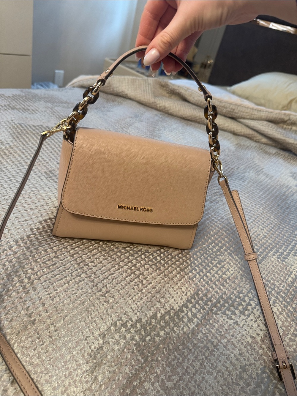 Michael Kors Small Saffiano Crossbody Satchel in Blush Nude